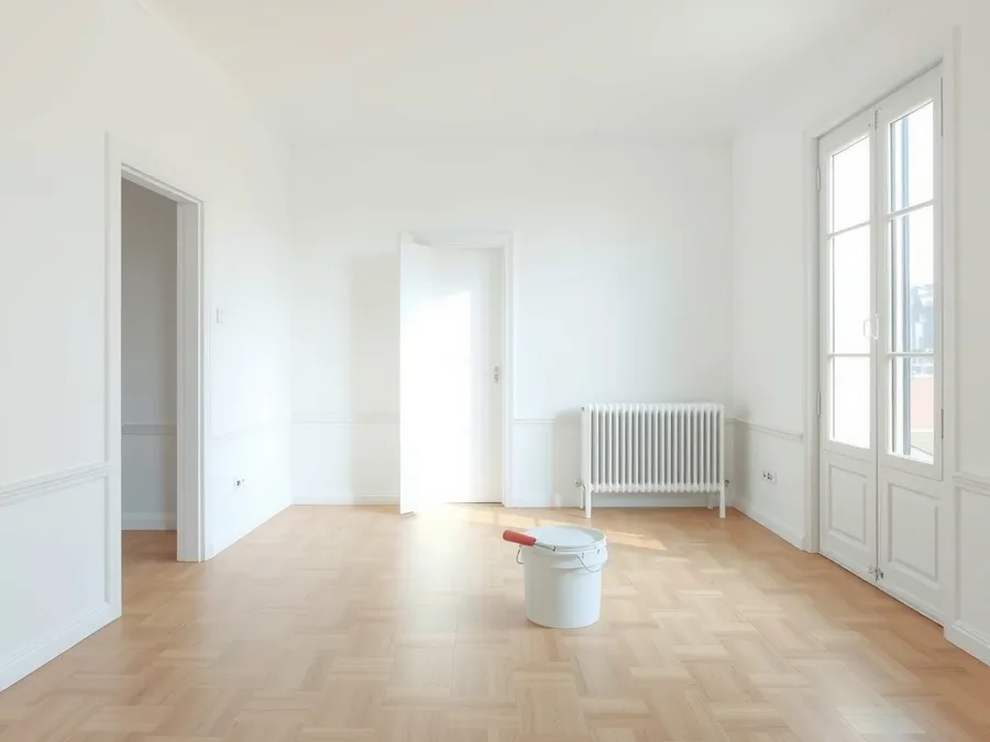Appartement vide aux murs blancs fraîchement repeints, prêt pour un nouveau locataire